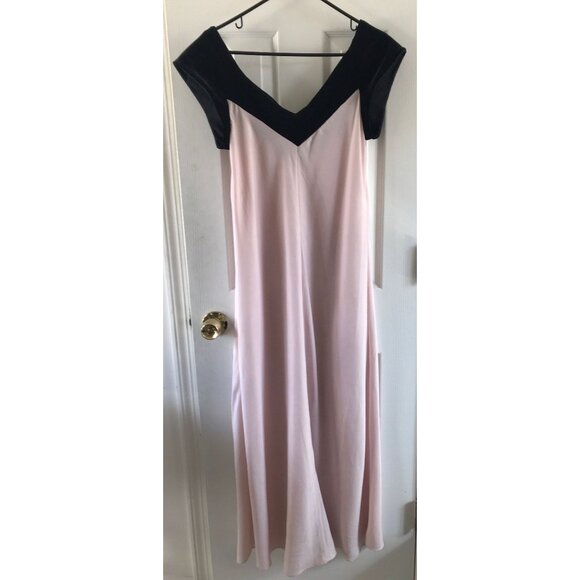 Vtg Vamp Maxi Gown Dress Lingerie Pink With Black Velvet V-Neck Size S - Picture 4 of 8